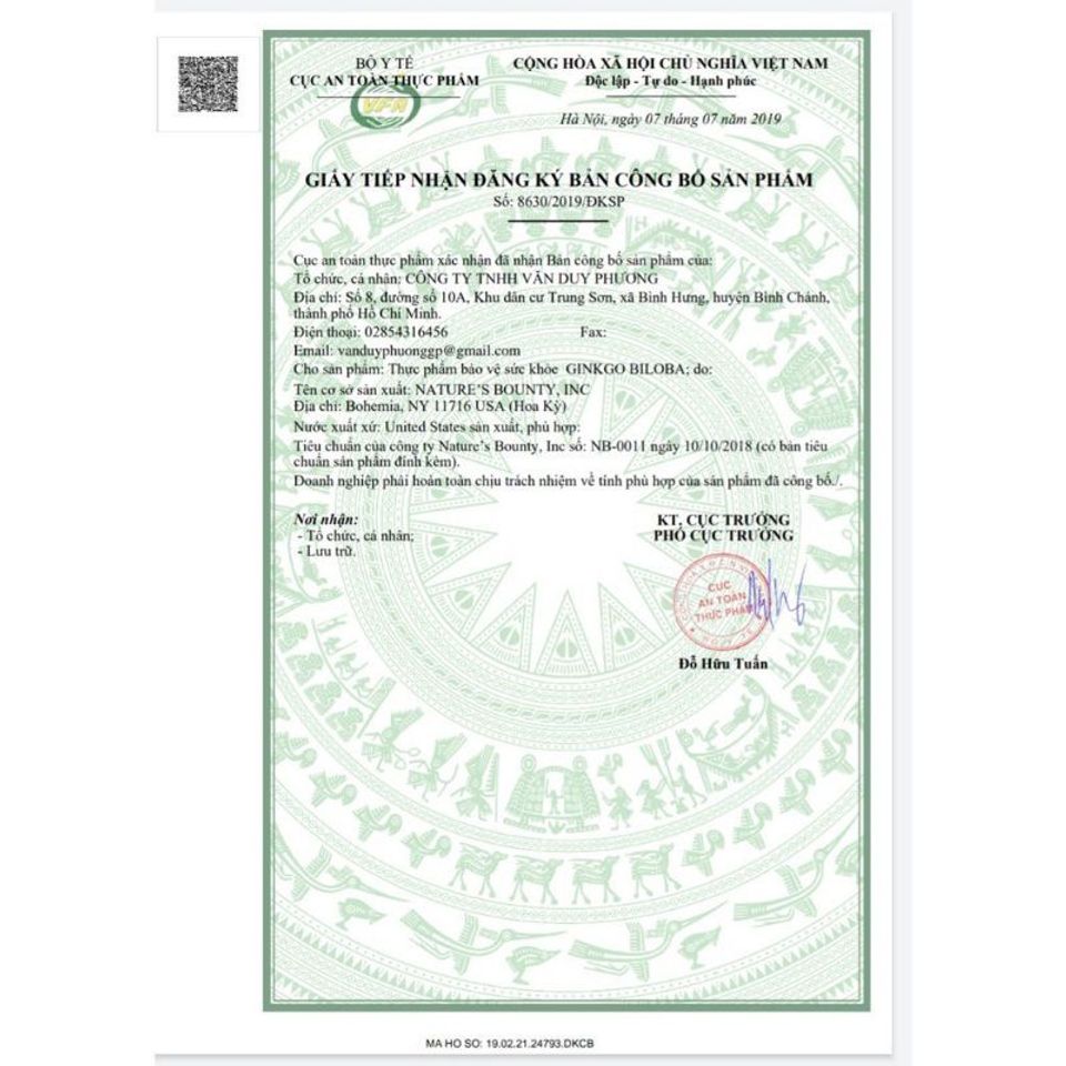 [Date 2026] Viên uống bổ não Nature's Bounty Ginkgo Biloba 60mg 60 viên - Small Family