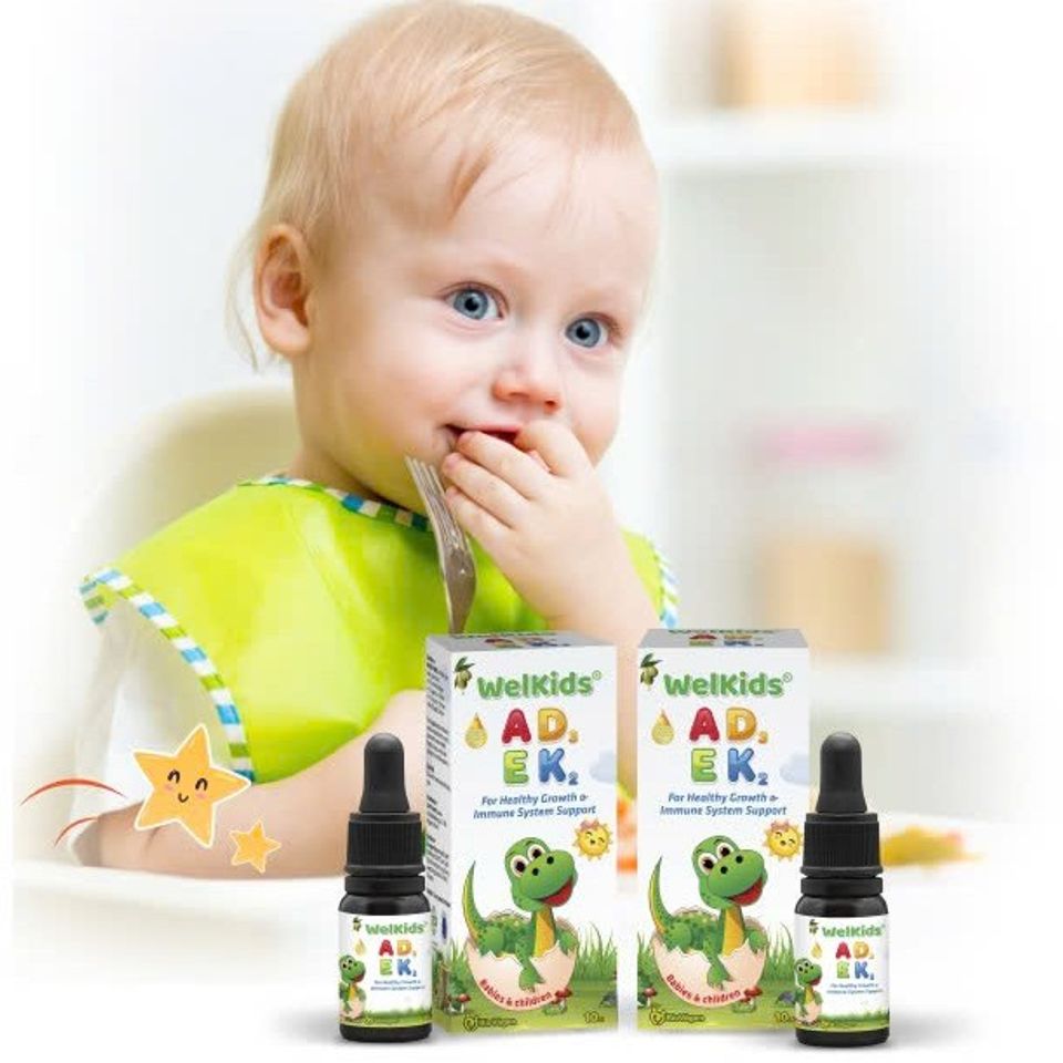 WelKids ADEK - Vitamin D3, K2, A & E Bổ Sung Dinh Dưỡng Cho Bé Tăng Chiều Cao - Dầu Olive Hữu Cơ 10ml
