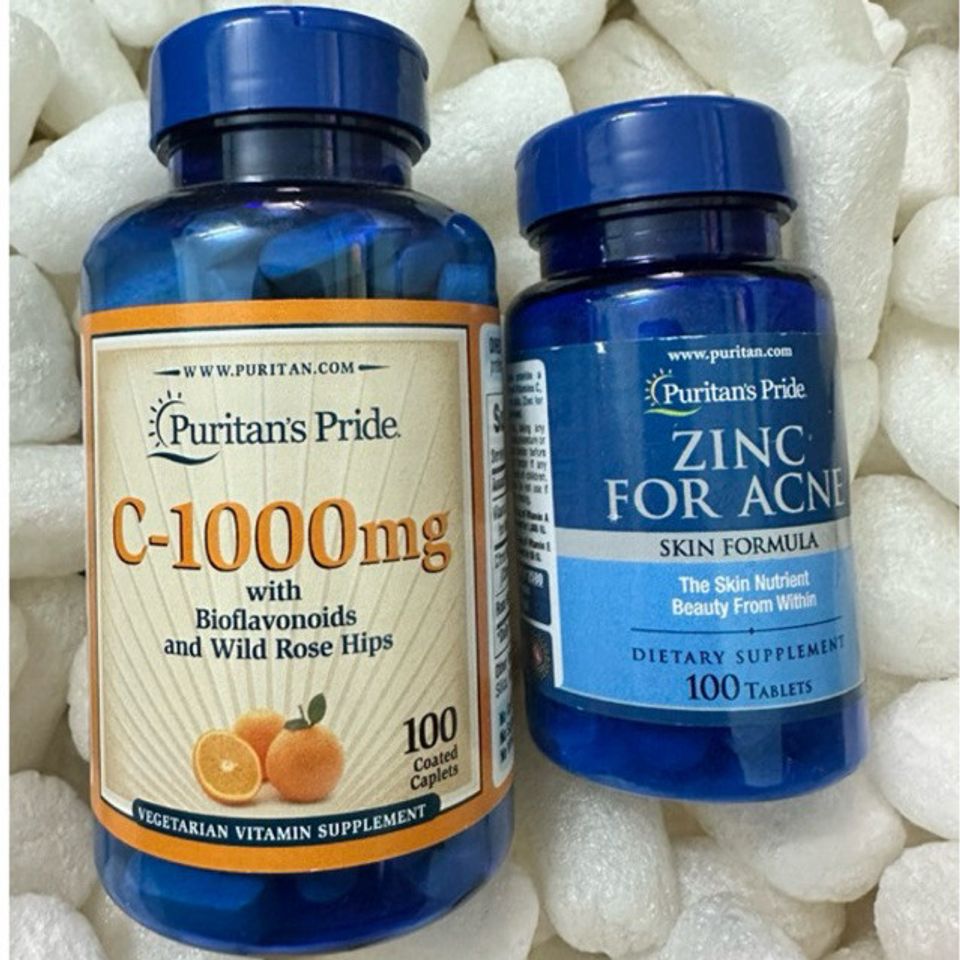 Combo Viên uống ngừa mụn, giảm mụn, làm mờ vết thâm zinc & vitamin C 391259