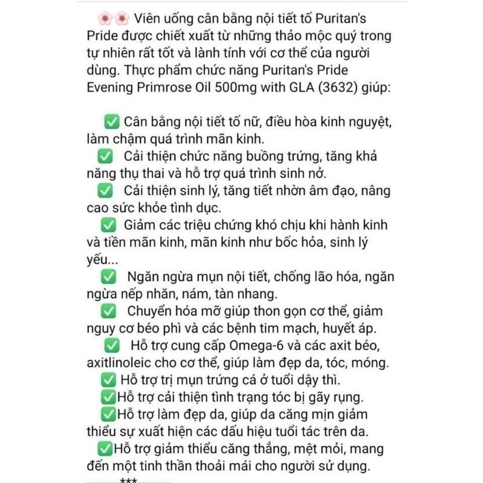 [Date 2028]Viên uống tinh dầu hoa anh thảo, cân bằng nội tiết tố Puritan's pride - Shop Songvy