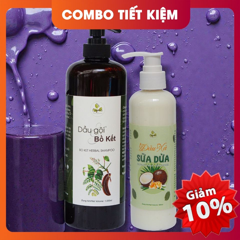 Combo Dầu Gội Bồ Kết & Dầu Xả Sữa Dừa Lam Mộc - Chăm Sóc Tóc Tự Nhiên, Giảm Gãy Rụng, Phục Hồi Tóc Hư Tổn, An Toàn, Không Silicone, Không Paraben