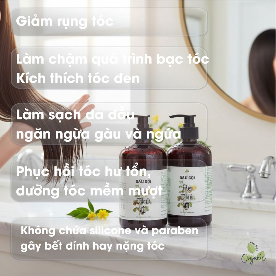 Dầu Gội Thảo Dược Hà Thủ Ô Lam Mộc | Organic Shampoo Không Silicone & Paraben, Kích Thích Mọc Tóc, Giảm Rụng & Dưỡng Mượt Tóc