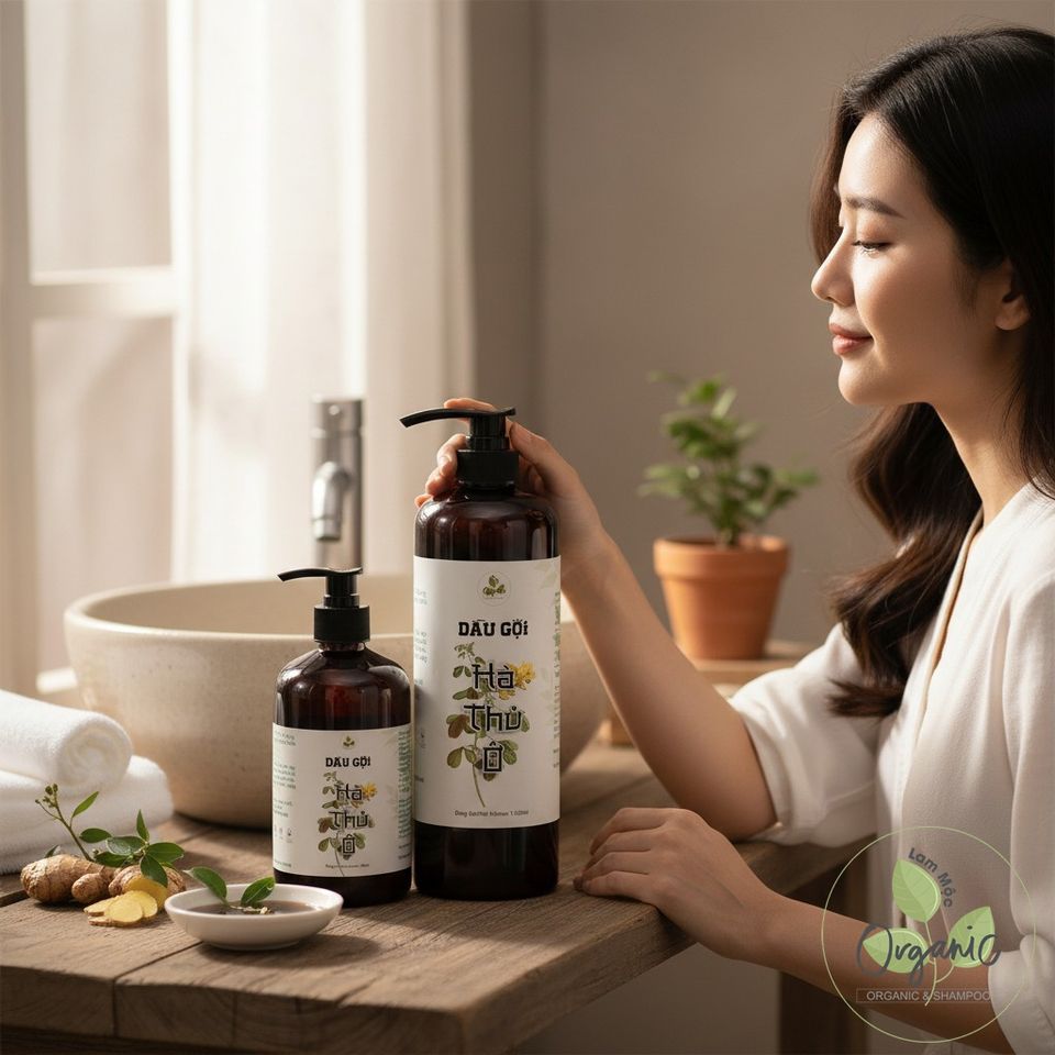 Dầu Gội Thảo Dược Hà Thủ Ô Lam Mộc | Organic Shampoo Không Silicone & Paraben, Kích Thích Mọc Tóc, Giảm Rụng & Dưỡng Mượt Tóc