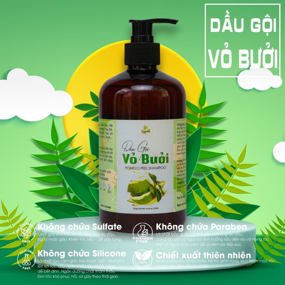 Dầu Gội Thảo Dược Vỏ Bưởi Lam Mộc Organic - Giảm Rụng Tóc, Kích Thích Mọc Tóc Tự Nhiên, Không Silicone & Paraben, An Toàn Cho Nam Nữ