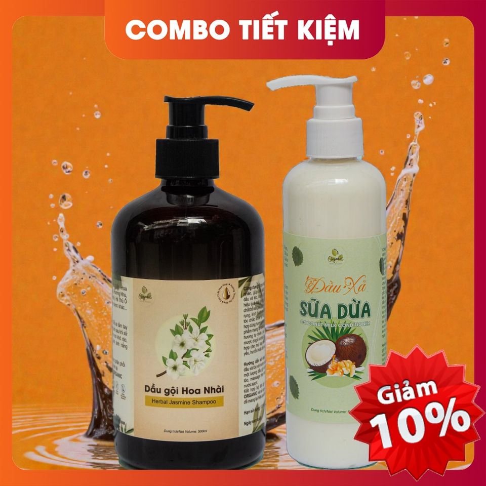 Combo Dầu Gội Thảo Dược Hoa Nhài & Dầu Xả Sữa Dừa Lam Mộc - Chăm Sóc Tóc Tự Nhiên Mềm Mượt, An Toàn Cho Da Đầu Nhạy Cảm