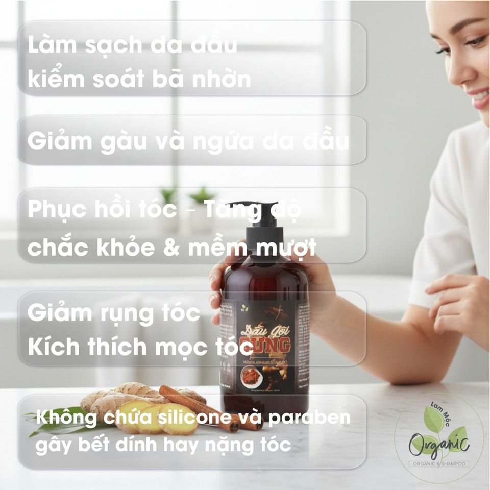 Combo Dầu Gội Gừng & Dầu Xả Sữa Dừa Lam Mộc – Chăm Sóc Tóc Hư Tổn, Giảm Rụng, Kích Mọc Tóc Khỏe Mạnh, An Toàn Cho Da Đầu Nhạy Cảm