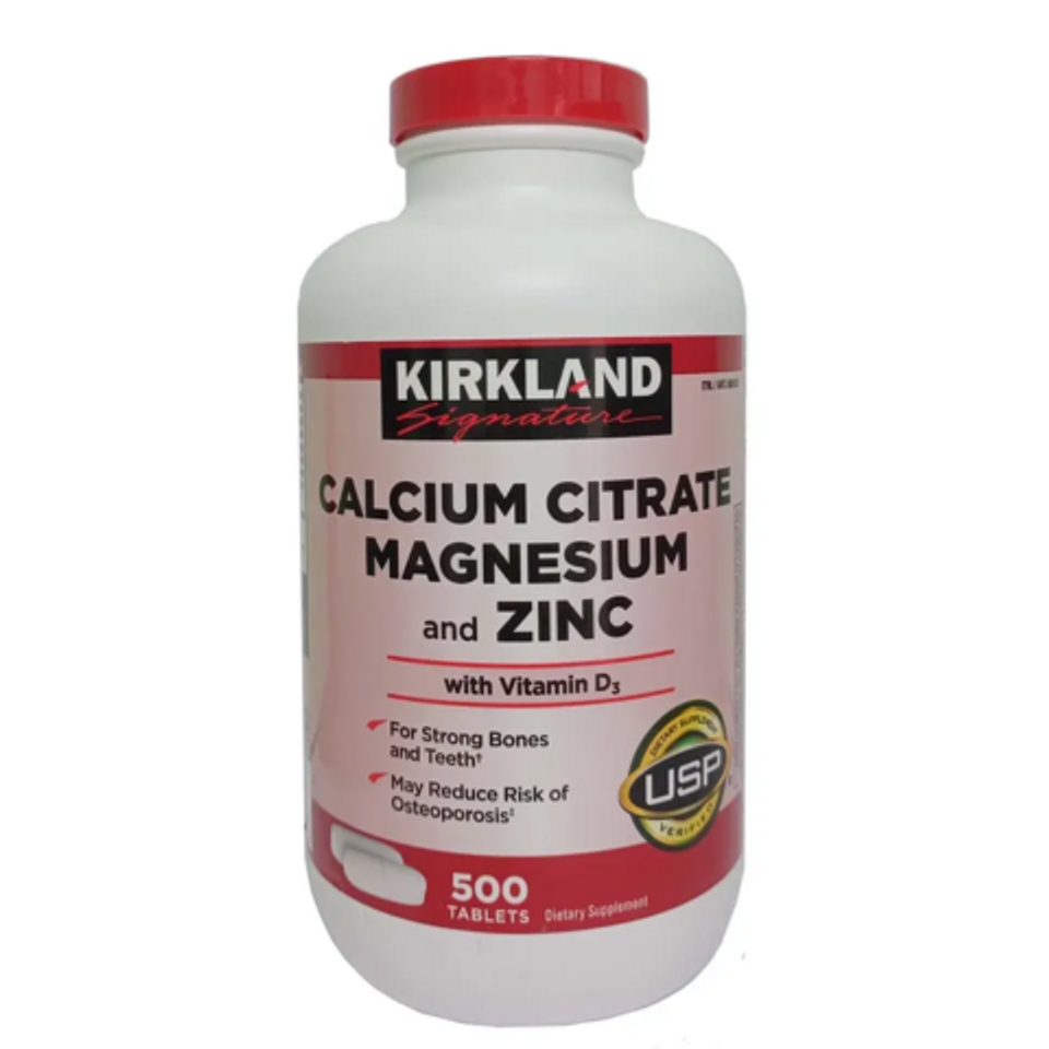 Viên uống Kirkland Calcium Citrate Magnesium Zinc 500 viên - Hỗ trợ xương và răng chắc khỏe, bổ sung canxi, magie, kẽm cho sức khỏe tốt nhất