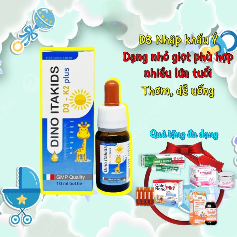 Dino Itakids D3 K2 Plus - Vitamin D3 và K2 MK7 Nhập Khẩu Từ Ý - Hỗ Trợ Phát Triển Xương Cho Trẻ Em