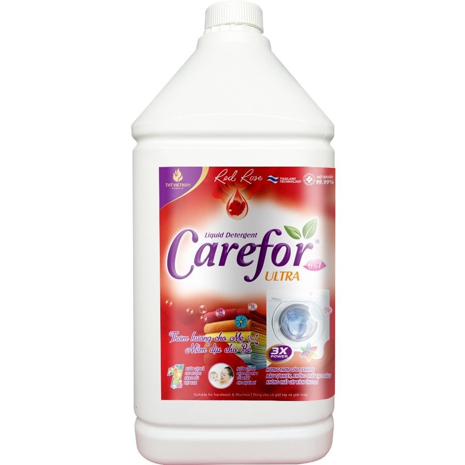Nước giặt dưõng vải Carefor Hưong Hoa hồng đỏ Mùi thơm Quyến rũ 3,5 lít