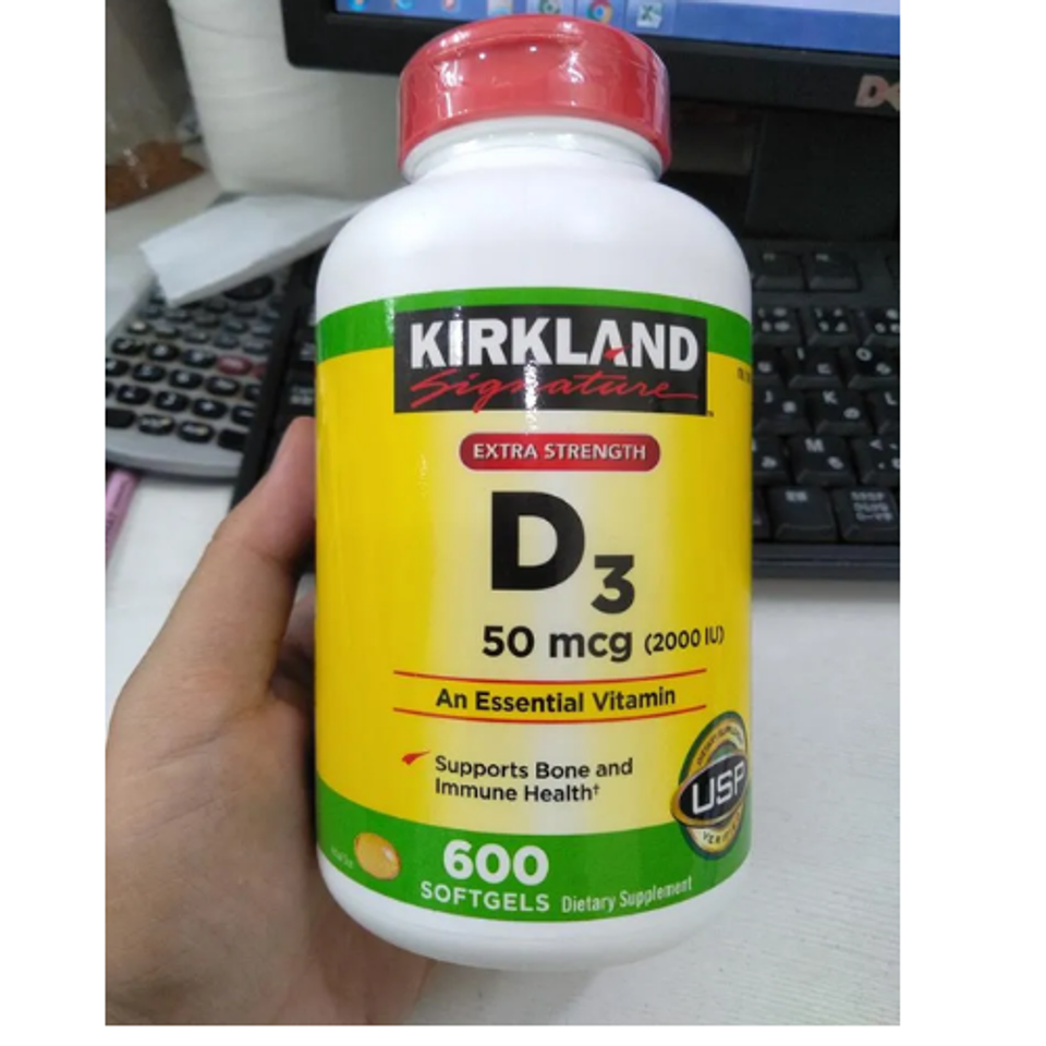 Viên uống vitamin D3 Kirkland 50mcg - 600 viên bổ sung sức khỏe, hỗ trợ miễn dịch và xương chắc khỏe, hàng Mỹ chính hãng