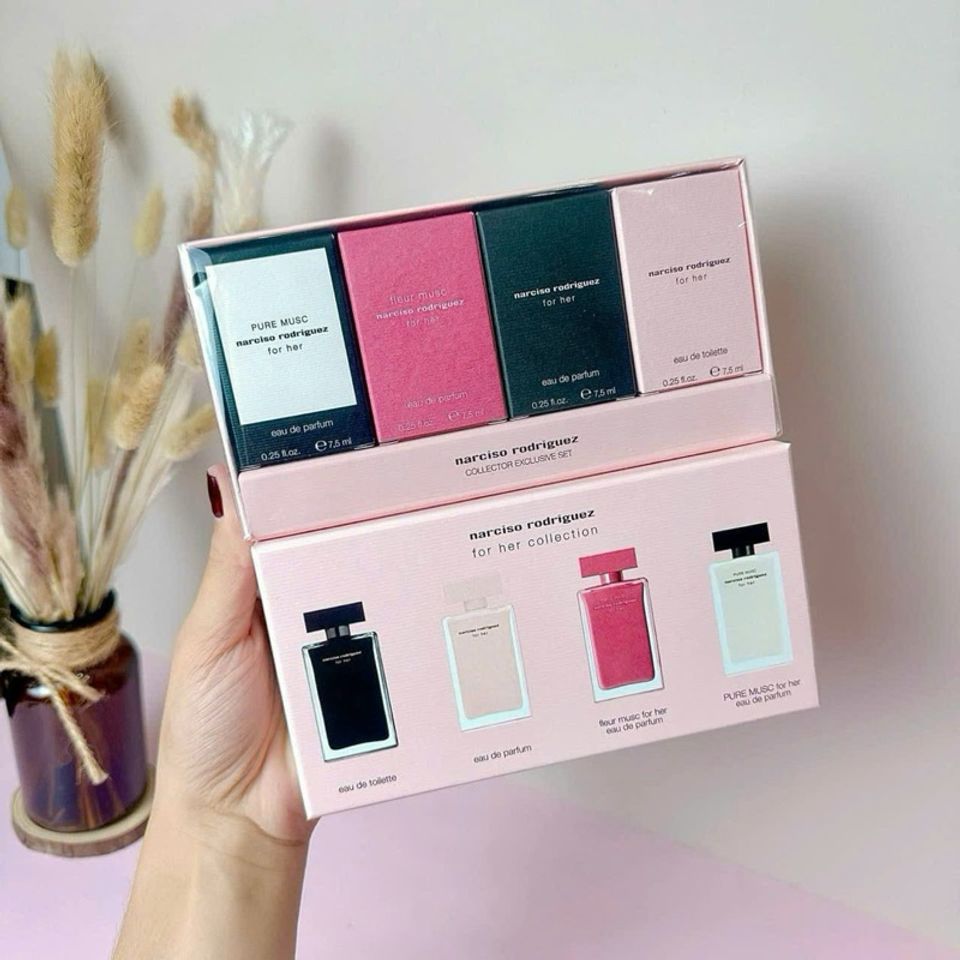 Bộ Nước Hoa NARCISO 4 Chai Mini 7,5ml - Hương Hoa Hồng, Gỗ, Xạ Hương Năng Động - Quà Tặng 8/3 Tuyệt Vời