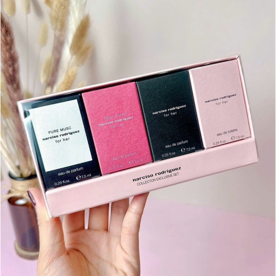 Bộ Nước Hoa NARCISO 4 Chai Mini 7,5ml - Hương Hoa Hồng, Gỗ, Xạ Hương Năng Động - Quà Tặng 8/3 Tuyệt Vời