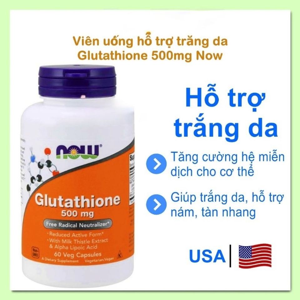 Viên Uống Trắng Da NOW Glutathione 500mg - Hỗ Trợ Miễn Dịch & Thanh Lọc Gan - An Toàn, Hiệu Quả Cho Sức Khỏe Toàn Diện