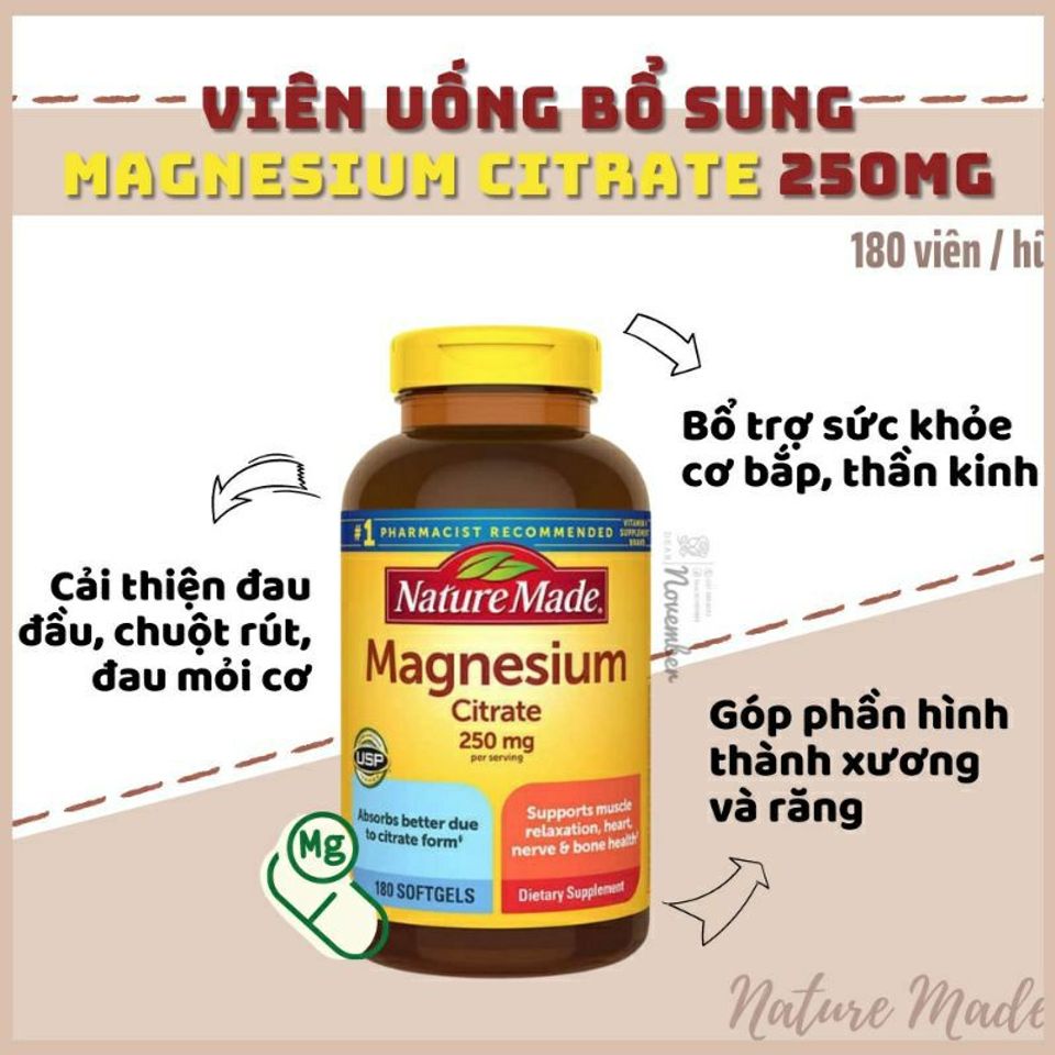 Viên Bổ Sung Magiê Nature Made 400mg - Hỗ Trợ Sức Khỏe Xương Và Cơ Bắp, Giảm Stress - 180 Viên