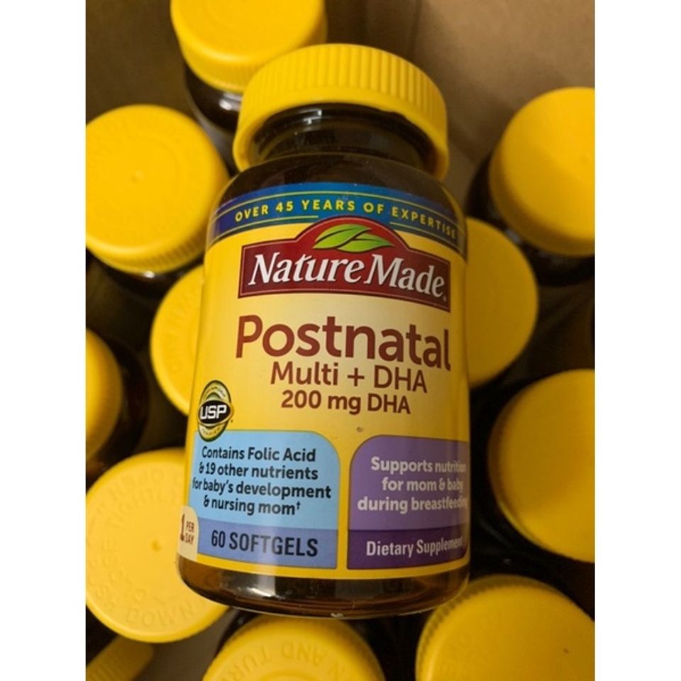 Viên uống Nature Made Postnatal Multi + DHA 200mg 60 viên - Vitamin tổng hợp cho mẹ sau sinh, hỗ trợ sức khỏe mẹ và bé