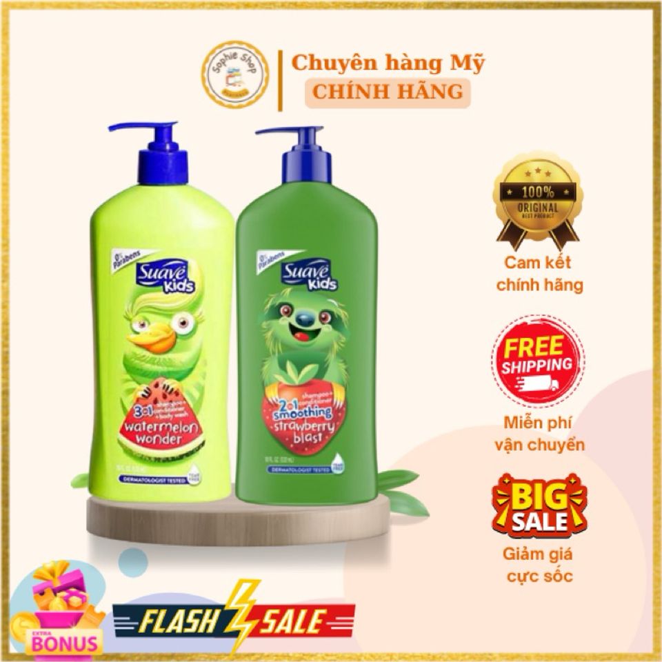 Sữa Tắm Gội 3in1 Suave Kids 532ml - Sản Phẩm Dịu Nhẹ Cho Da Nhạy Cảm, Hương Trái Cây Tươi Mát, An Toàn Cho Bé