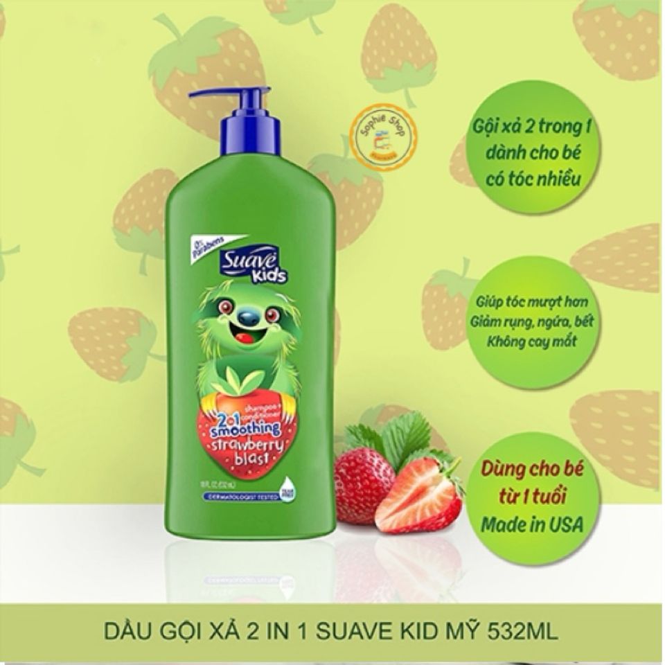 Sữa Tắm Gội 3in1 Suave Kids 532ml - Sản Phẩm Dịu Nhẹ Cho Da Nhạy Cảm, Hương Trái Cây Tươi Mát, An Toàn Cho Bé