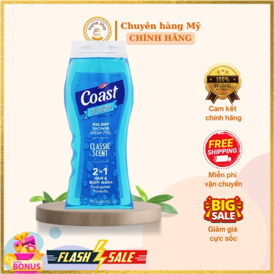 Sữa Tắm Gội Nam Coast 532ml - Hương Biển Tươi Mát, 2in1 Chăm Sóc Cơ Thể Cao Cấp từ Mỹ