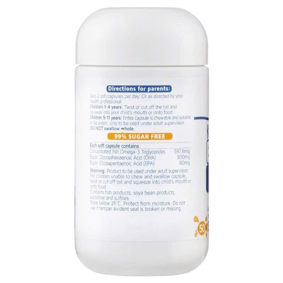 Viên uống Omega 3 Kids Smart DHA 300mg - Viên nhai vị cam hỗ trợ phát triển não bộ cho trẻ em - 50 viên