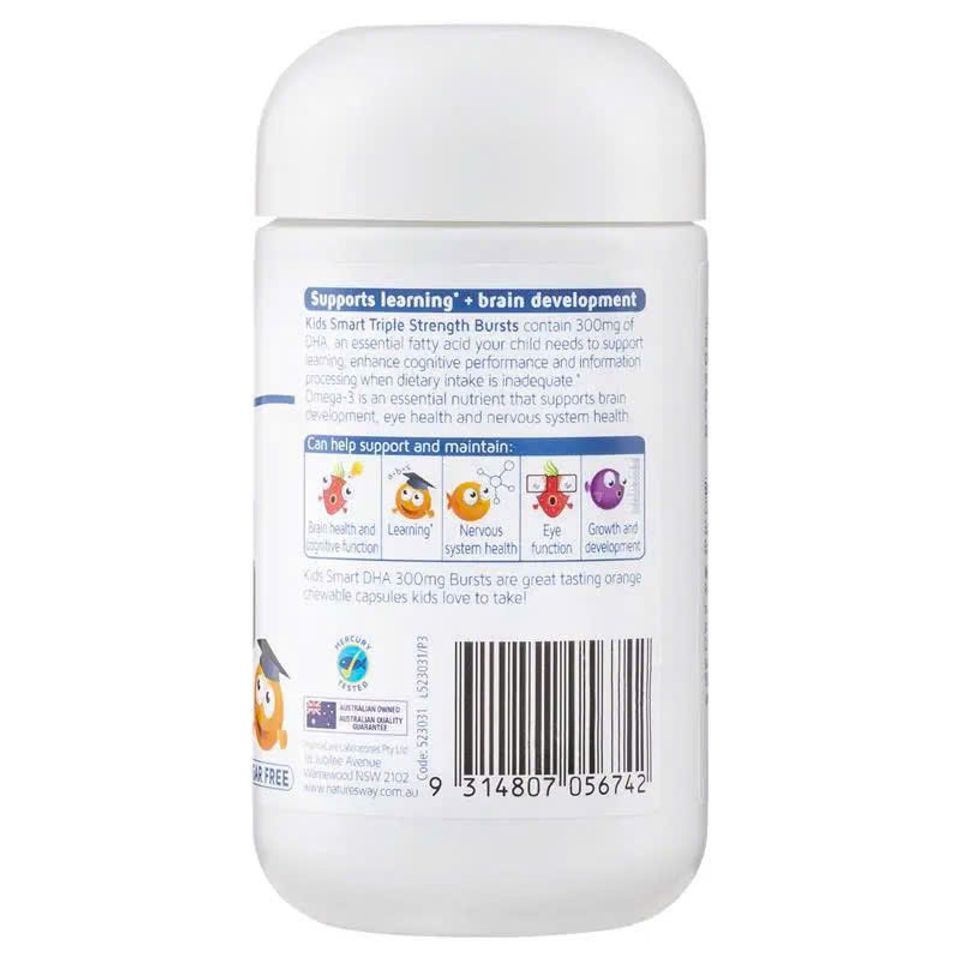 Viên uống Omega 3 Kids Smart DHA 300mg - Viên nhai vị cam hỗ trợ phát triển não bộ cho trẻ em - 50 viên