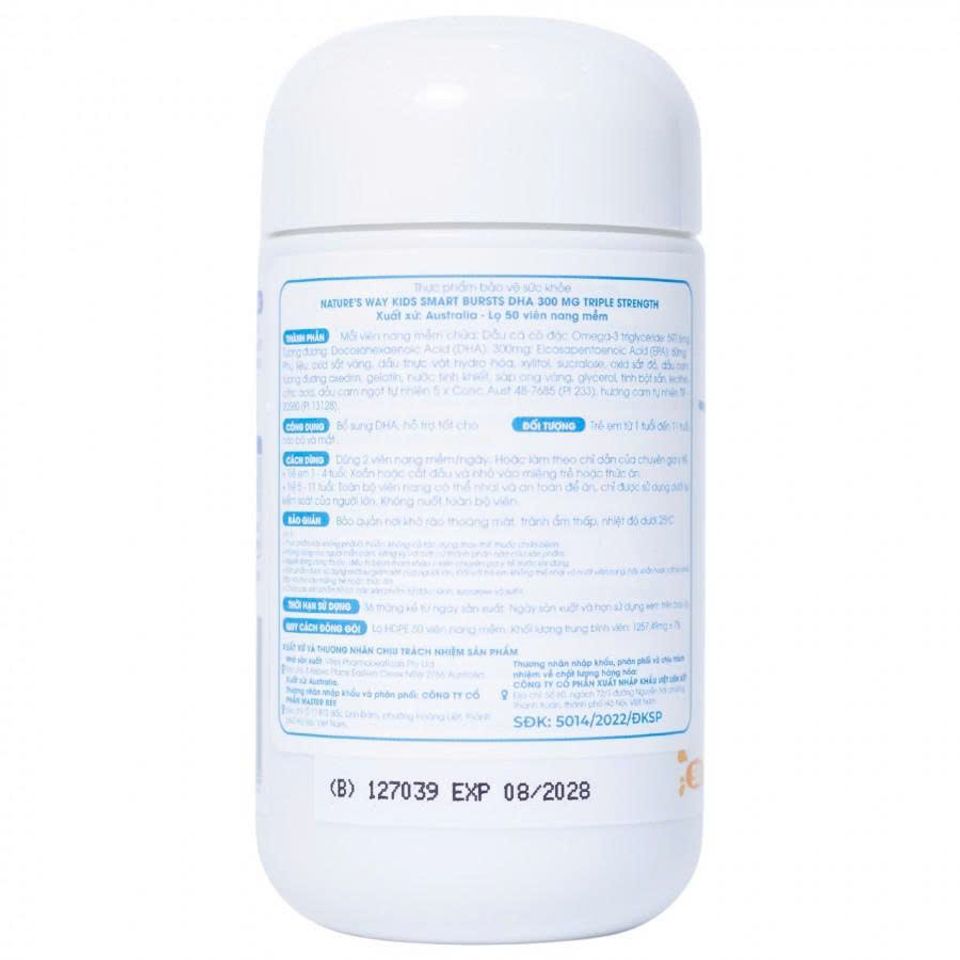 Viên Uống Bổ Sung DHA Cho Trẻ Em Nature's Way Kids Smart Bursts 300mg - Hỗ Trợ Phát Triển Não Bộ & Thị Lực Tự Nhiên, Hương Vị Trái Cây