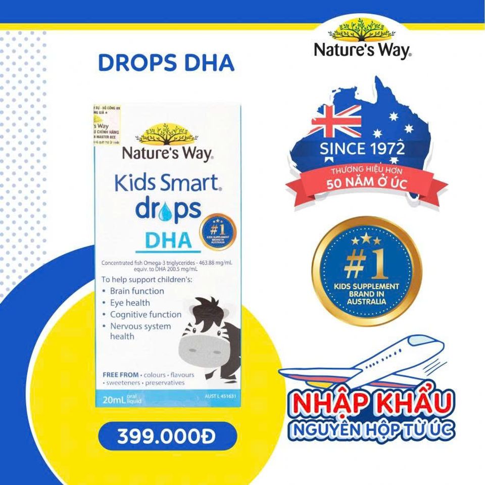 Nature's Way Kids Smart Drops DHA 20ml - Bổ sung DHA, EPA cho sự phát triển trí não và thị lực trẻ nhỏ