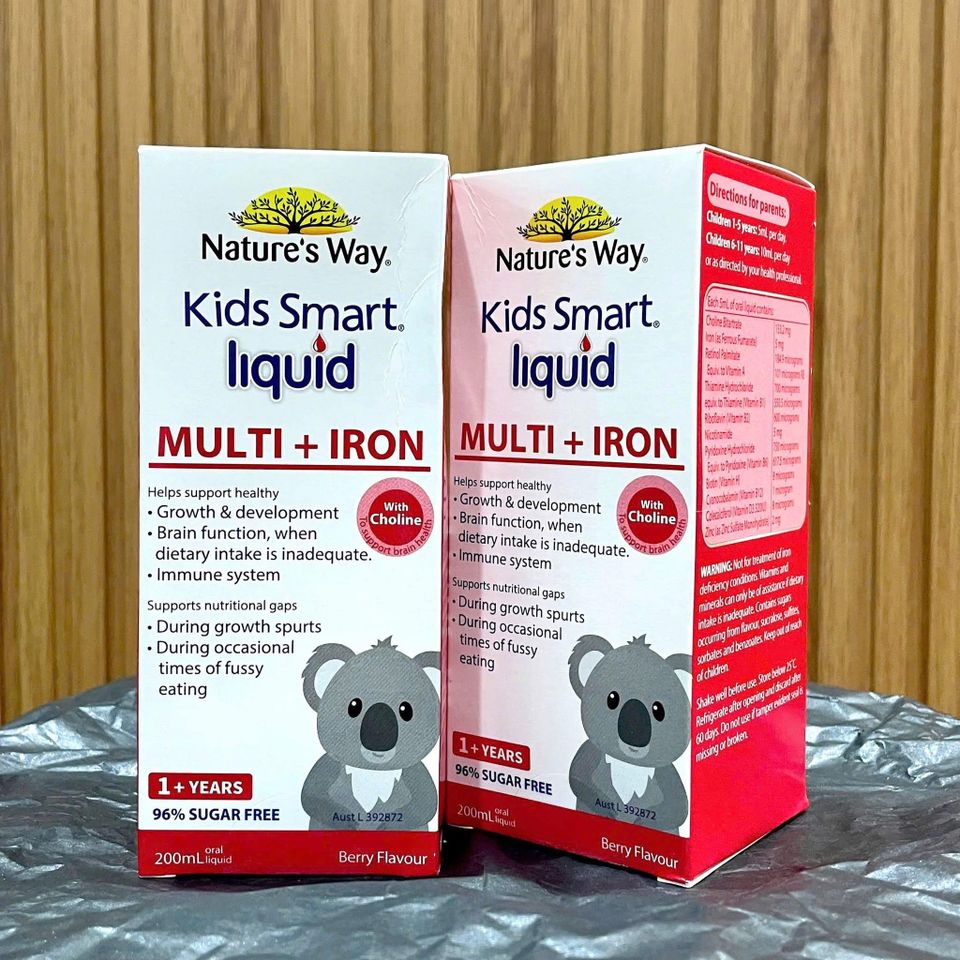 Siro Vitamin Tổng Hợp + Sắt Nature’s Way Kids Smart Liquid Multi 200ml - Bổ Sung Vitamin và Khoáng Chất Cho Trẻ Em Phát Triển Tối Ưu