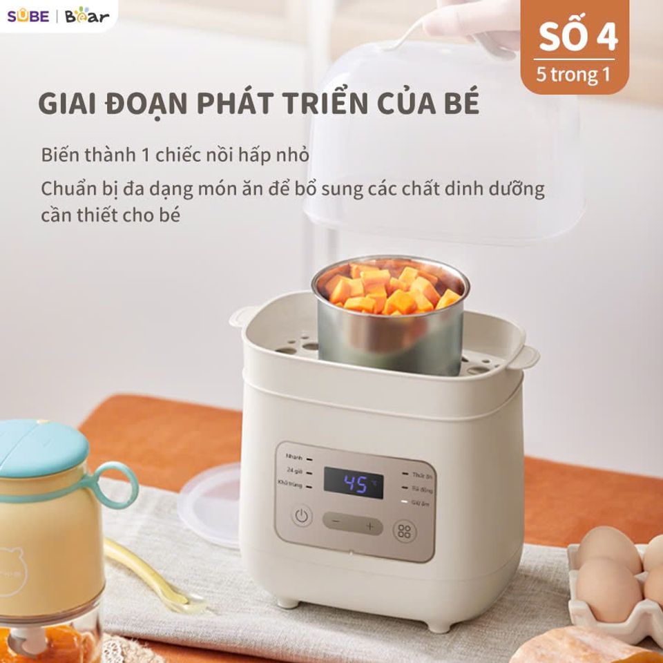 Máy Hâm Sữa Tiệt Trùng Bear BW-4H03M - 5 Chức Năng Hâm Nóng, Giữ Ấm 24 Giờ, Rã Đông, Tiệt Trùng Cho Bé