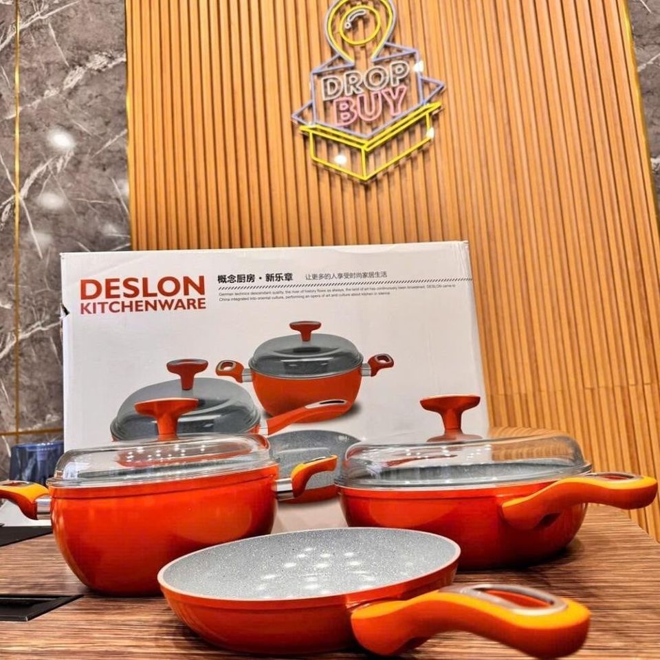 Bộ Nồi Chảo Chống Dính DESLON 3 Món - Chất Liệu Nhôm Cao Cấp, An Toàn Sức Khỏe, Dùng Được Trên Mọi Loại Bếp, Không Chứa PFOA