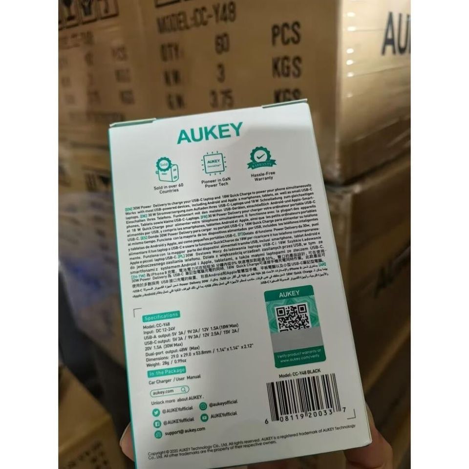 Tẩu Sạc Nhanh 48W AUKEY CC-Y48 Cho Xe Hơi - USB C PD 30W & QC 18W, Bảo Vệ Tối Ưu, Nhỏ Gọn, Sạc Tốc Độ Cao Cho Điện Thoại, Máy Tính Bảng