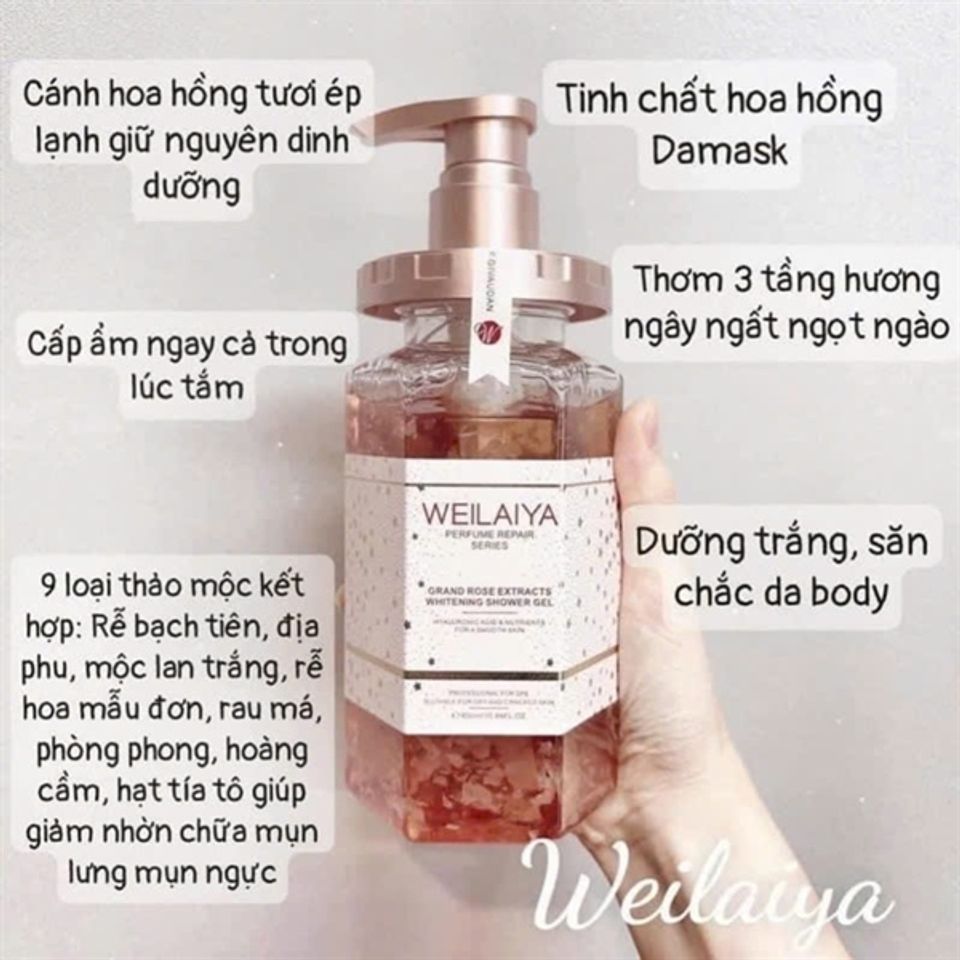 Sữa Tắm Trắng Da Weilaiya Tủy Mật Hoa Hồng 450ml - Dưỡng Ẩm, Làm Sáng Da, Chăm Sóc Da Toàn Thân