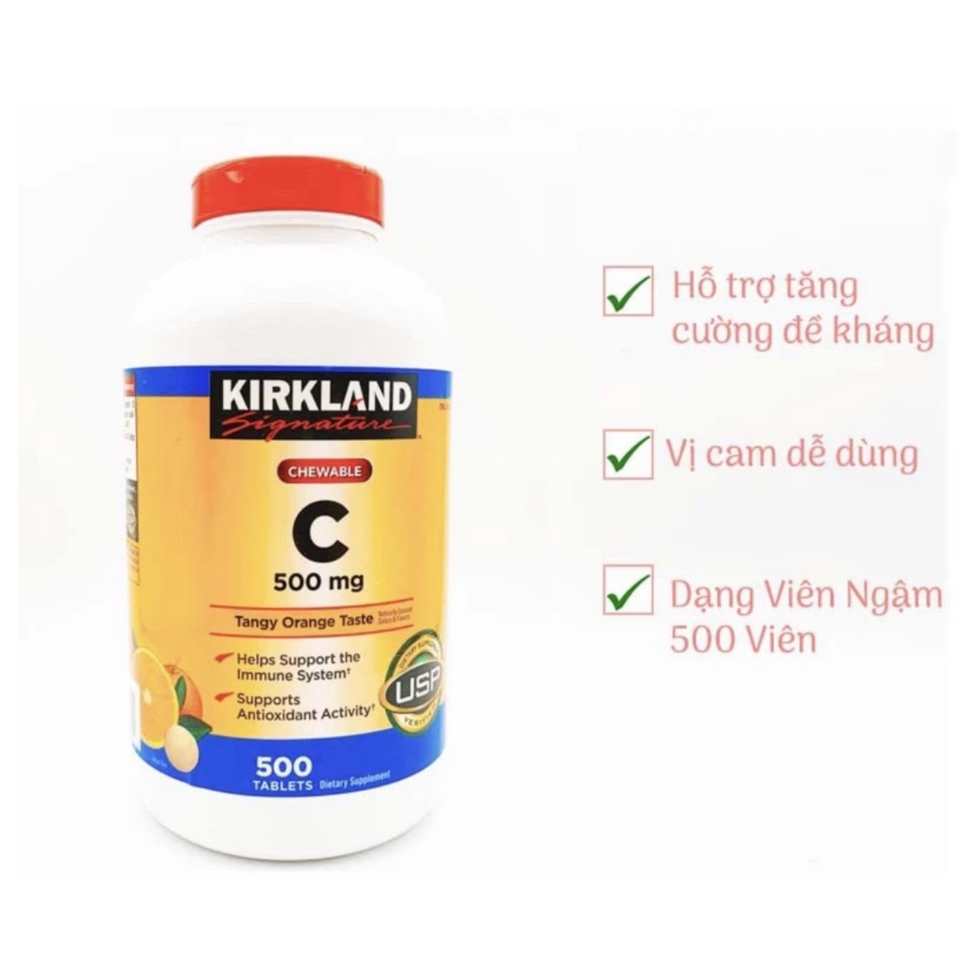 Kẹo Ngậm Vitamin C Kirkland Signature 500mg Lọ 500 Viên - Tăng Cường Hệ Miễn Dịch, Hương Vị Trái Cây Ngon Miệng