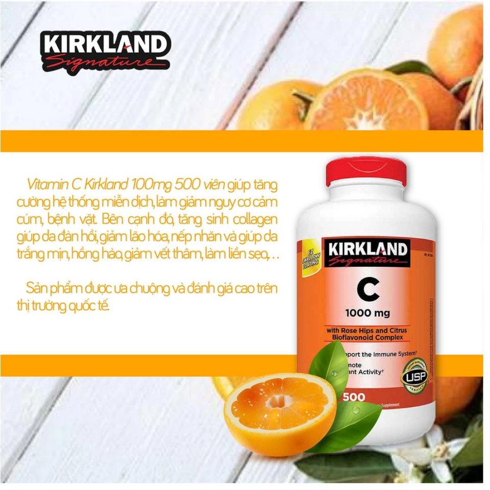 Viên Uống Bổ Sung Vitamin C 500mg & 1000mg Kirkland Signature 500 Viên - Tăng Cường Miễn Dịch Và Chăm Sóc Sức Khỏe