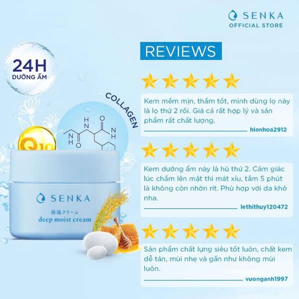 Kem dưỡng ẩm Senka Deep Moist Cream 50g - Cấp ẩm chuyên sâu cho da mịn màng, săn chắc và tràn đầy sức sống từ Nhật Bản