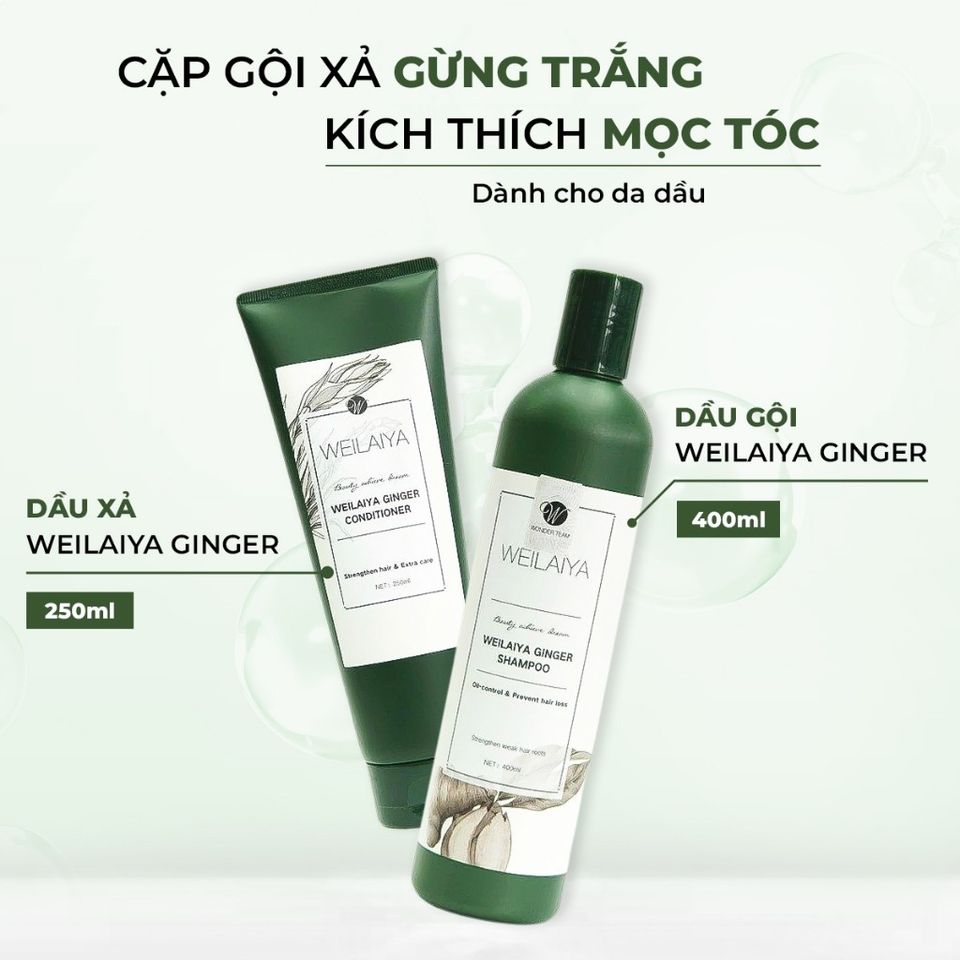 Cặp Dầu Gội Xả Weilaiya Gừng Trắng 400ml - Ngăn Rụng Tóc, Làm Sạch Da Đầu, Kích Thích Mọc Tóc Tự Nhiên