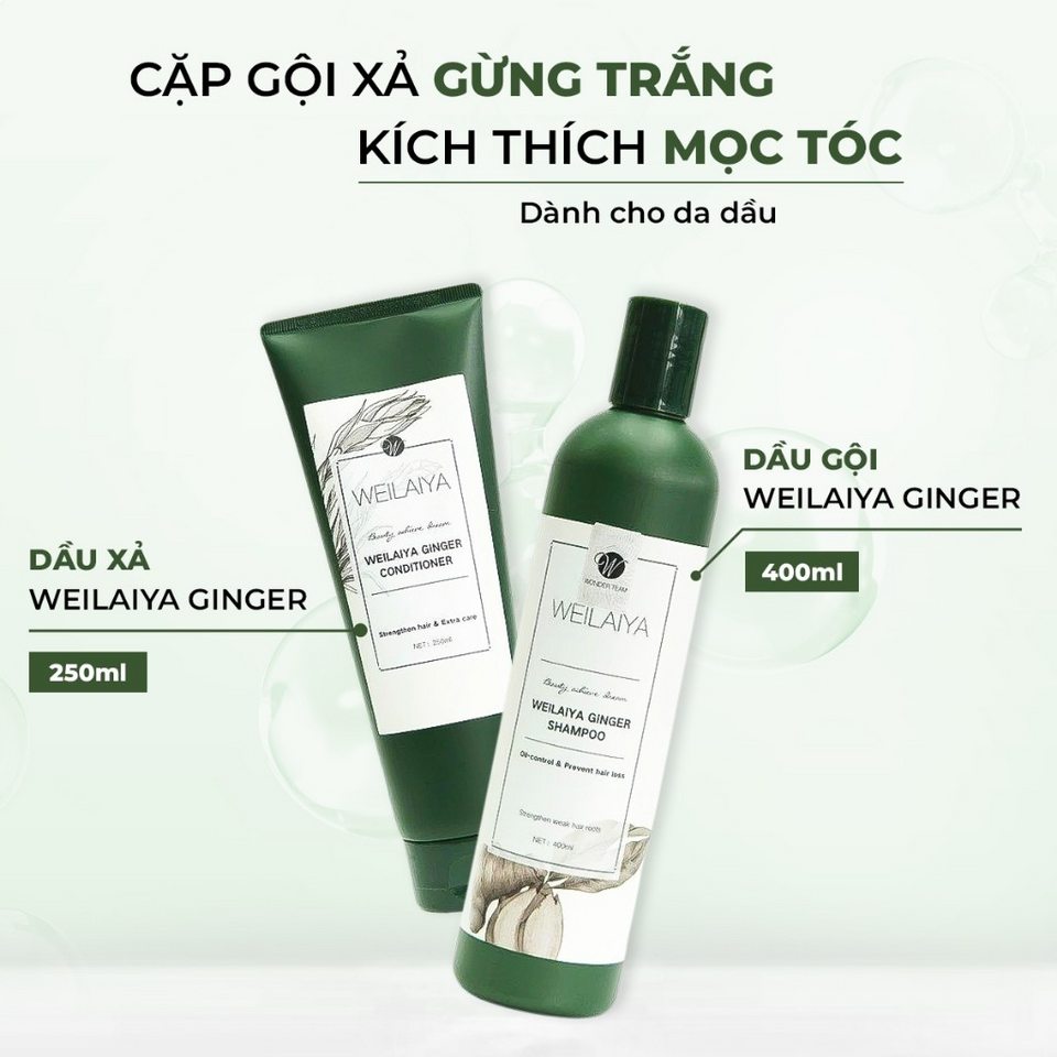 Dầu Gội Xả Weilaiya Gừng Trắng 400ml - Chống Rụng Tóc, Kích Mọc Tóc, Dưỡng Ẩm, Phục Hồi Tóc Hư Tổn