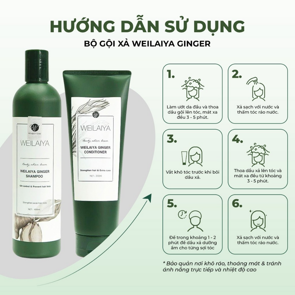 Dầu Gội Xả Weilaiya Gừng Trắng 400ml - Chống Rụng Tóc, Kích Mọc Tóc, Dưỡng Ẩm, Phục Hồi Tóc Hư Tổn