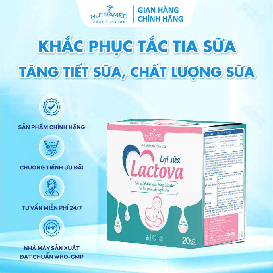 Cốm Lợi Sữa Lactova 20 Gói - Giải Pháp Tăng Tiết Sữa & Giảm Tắc Tuyến Sữa Cho Phụ Nữ Sau Sinh - Nutramed