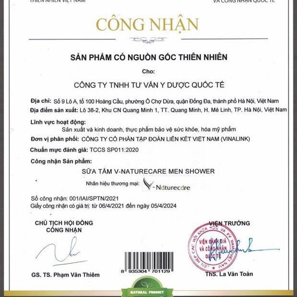 Dầu Gội Thiên Nhiên + Sữa Tắm Nam V-Naturecare - Combo Chăm Sóc Tóc và Da Chất Lượng Cao, Không Sulfat và Paraben