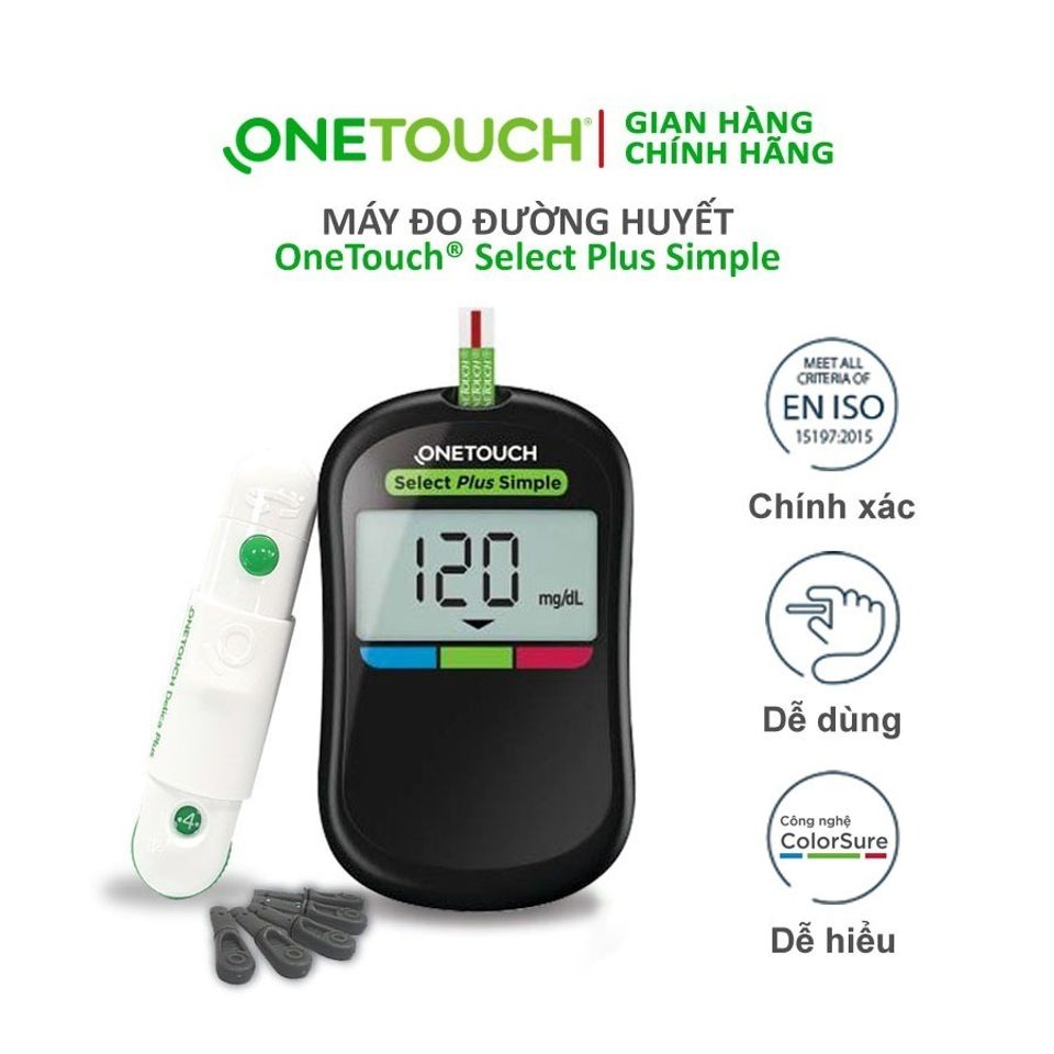 Máy Đo Đường Huyết OneTouch Select Plus Simple - Thiết Kế Dễ Dàng Sử Dụng, Công Nghệ ColorSure - Giám Sát Đường Huyết Tại Nhà