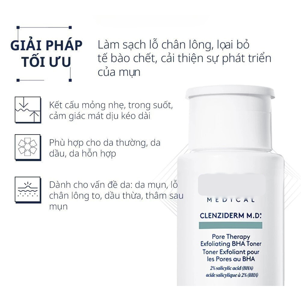 Toner BHA Obagi Clenziderm Pore Therapy 2% Salicylic Acid 148ml - Giảm Mụn, Làm Sạch Sâu, Chăm Sóc Da Dầu và Da Mụn