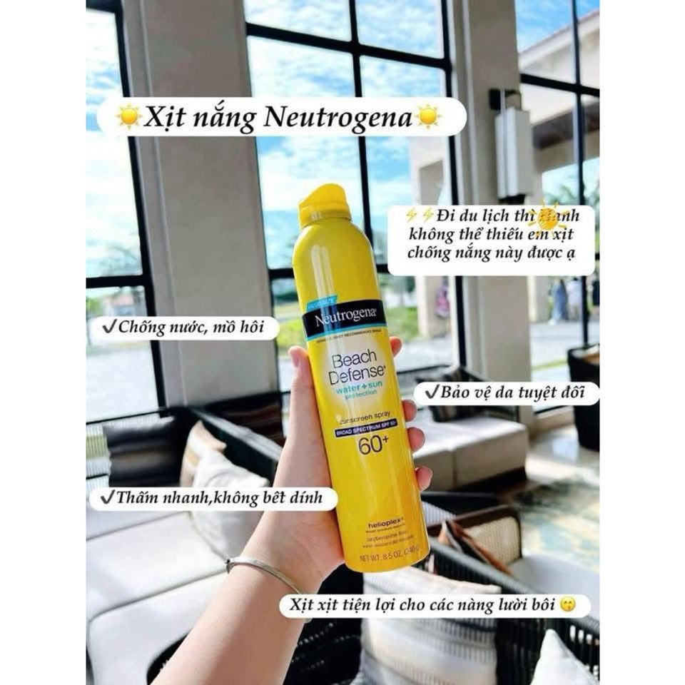 Xịt Chống Nắng Neutrogena Ultra Sheer Body Mist SPF 60+ 240g - Bảo Vệ Da, Không Thấm Nước, Tiện Dụng Cho Hoạt Động Ngoài Trời