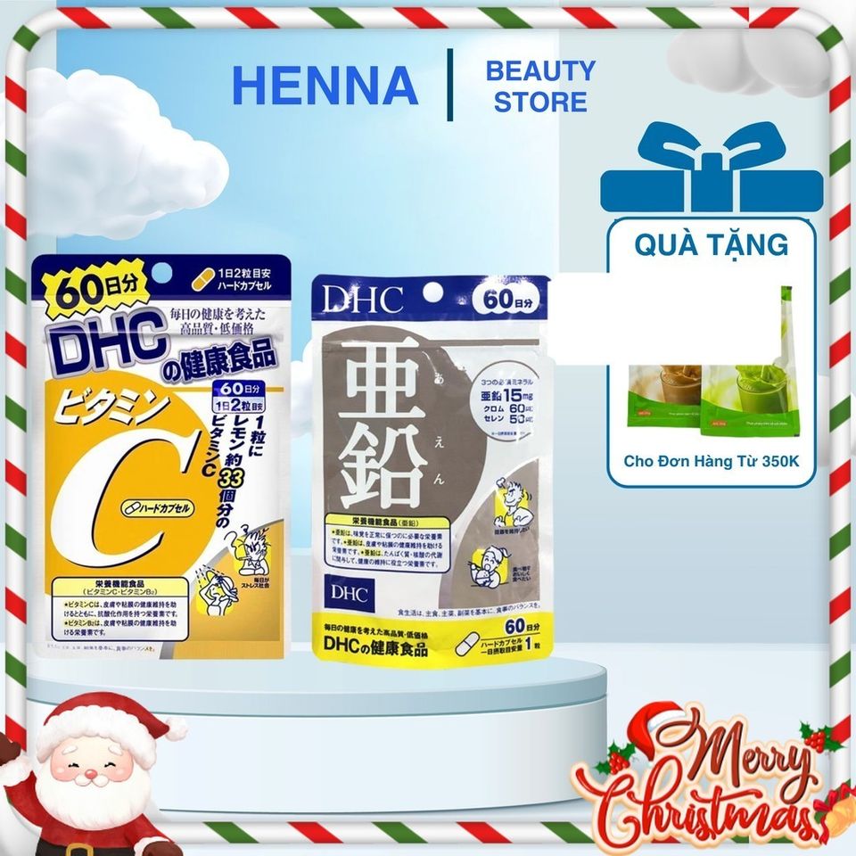 Combo Viên Uống Ngăn Ngừa Mụn Mờ Thâm DHC Nhật Bản - Set Vitamin C và Kẽm Tăng Cường Đề Kháng, Sáng Da (60 Viên)