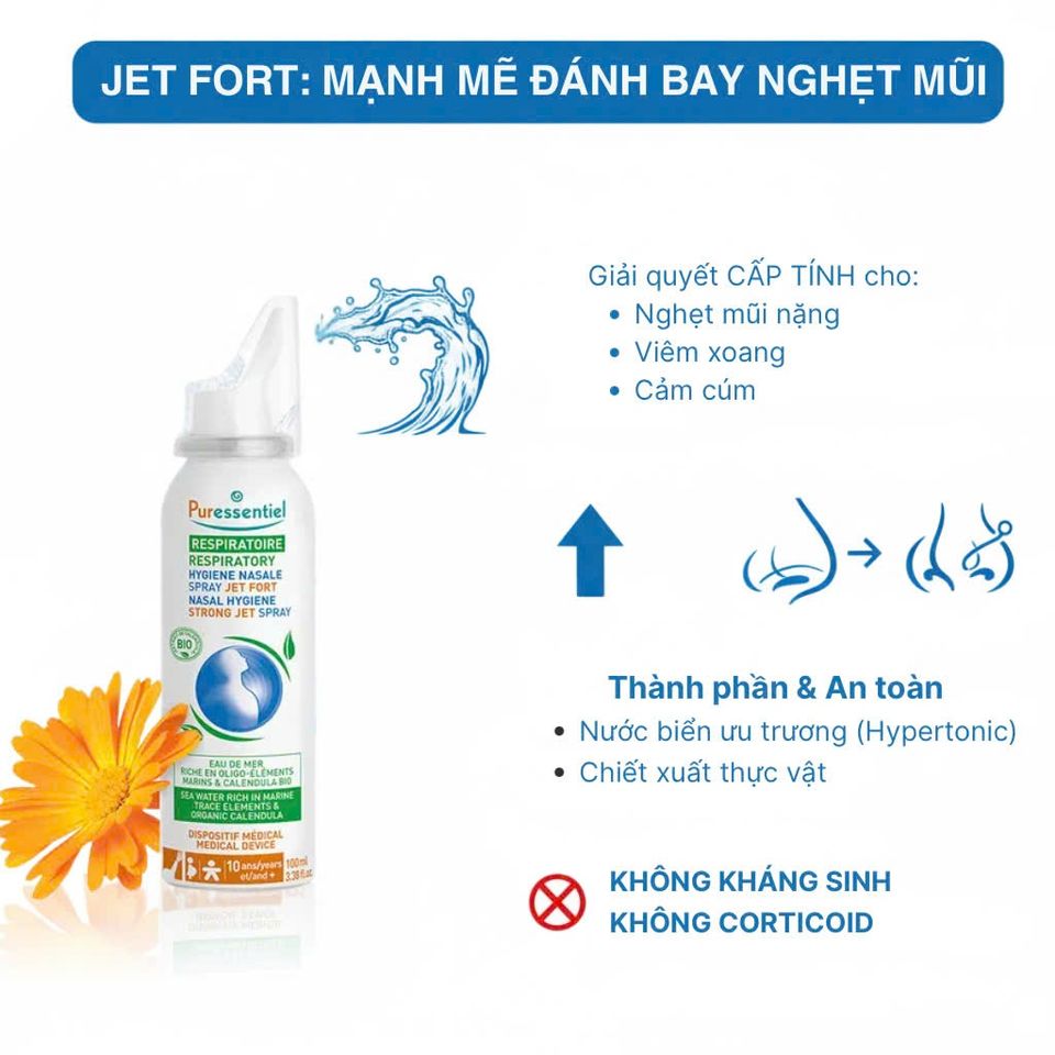 Xịt Rửa Mũi Puressentiel 100ml - Thảo Dược Pháp, Làm Sạch & Dưỡng Ẩm, Giảm Nghẹt Mũi, Ngăn Ngừa Viêm Xoang, Dị Ứng