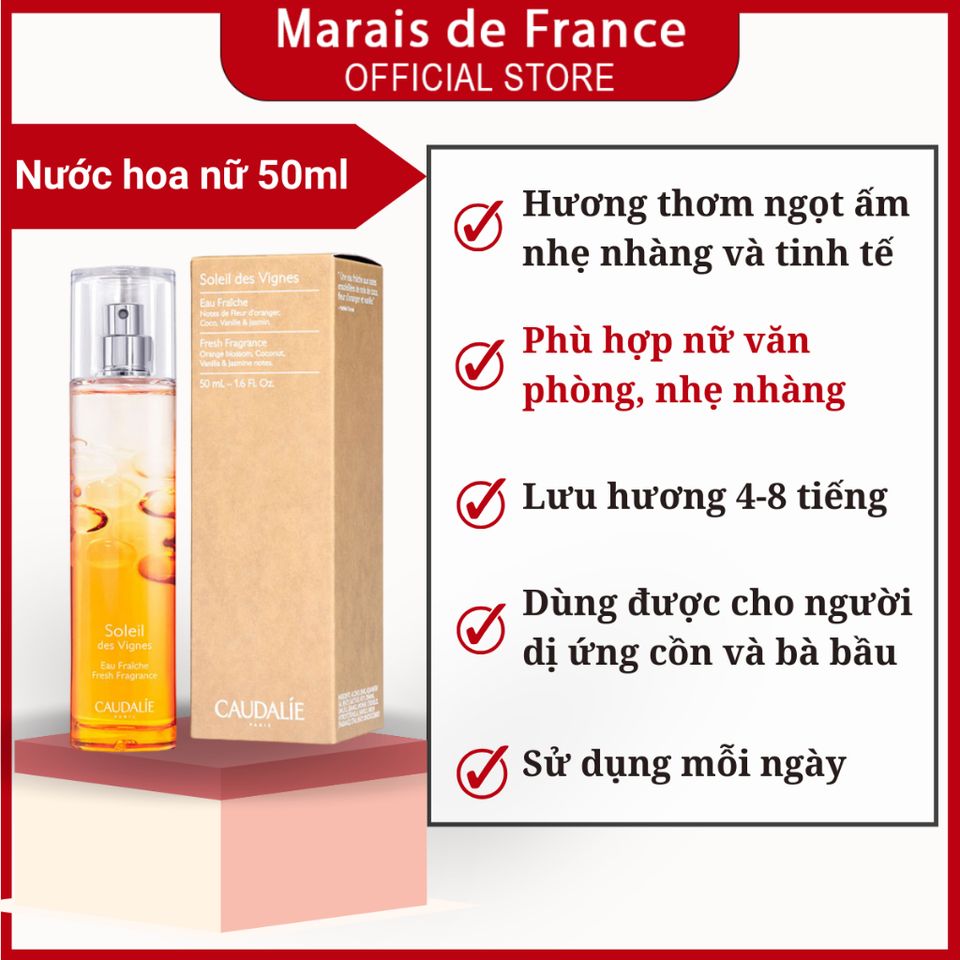 Nước hoa nữ Caudalie Soleil des Vignes Eau Fraîche - Hương dừa và hoa cam mùa hè tươi mát, lưu giữ cảm giác thư giãn.