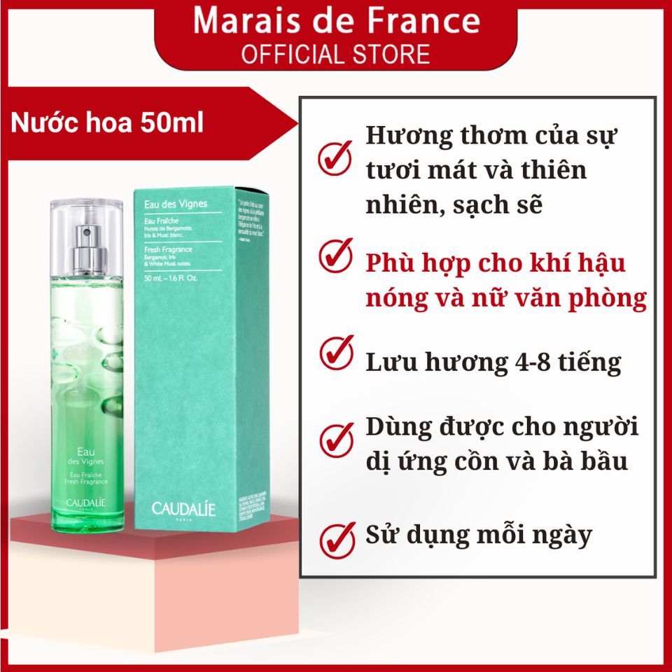 Nước Hoa Nữ Caudalie Eau des Vignes 50ml - Hương Hoa Diên Vĩ Tươi Mát & Sang Trọng từ Pháp