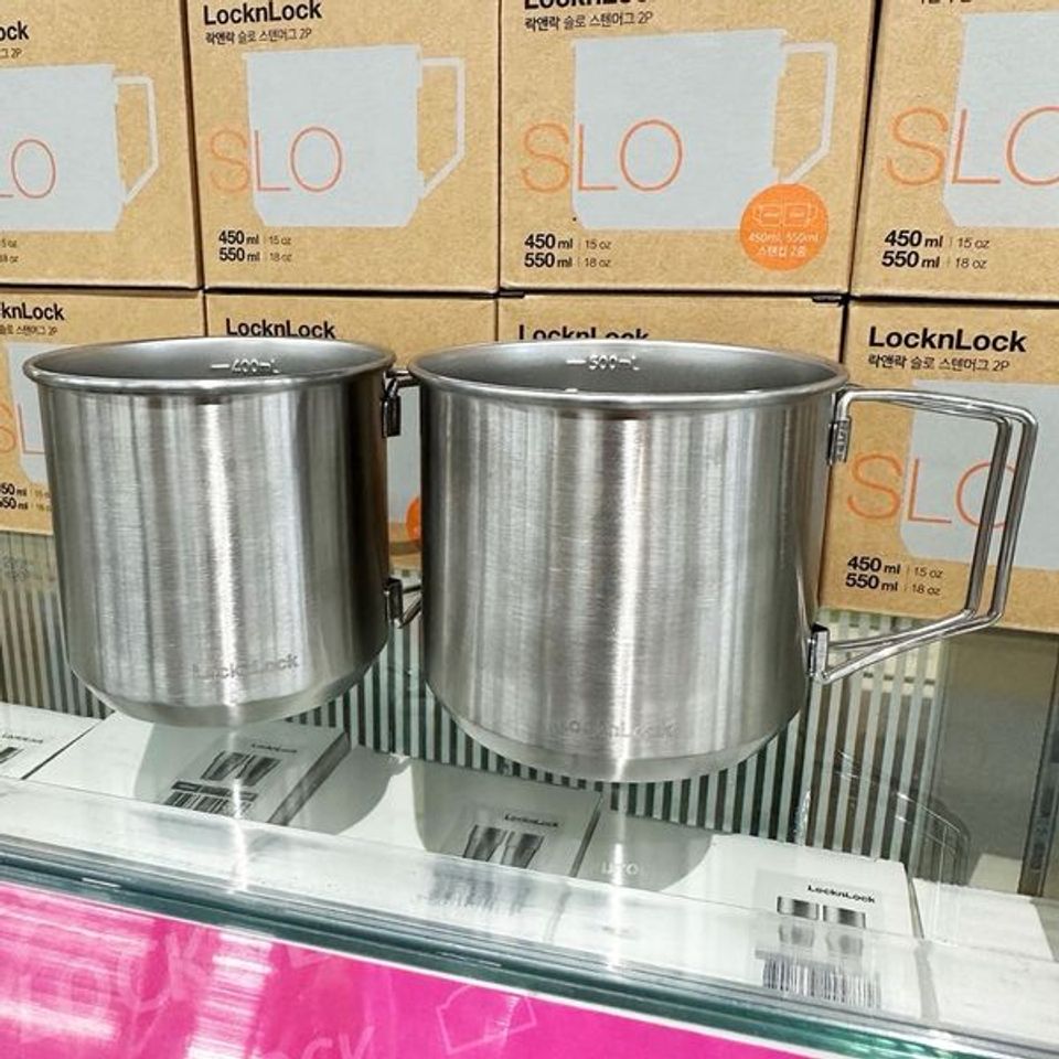 Bộ 2 Cốc Uống Nước Thép Không Gỉ LocknLock 550ml và 450ml - Thiết Kế Gọn Nhẹ, Chất Liệu An Toàn, Phù Hợp Du Lịch