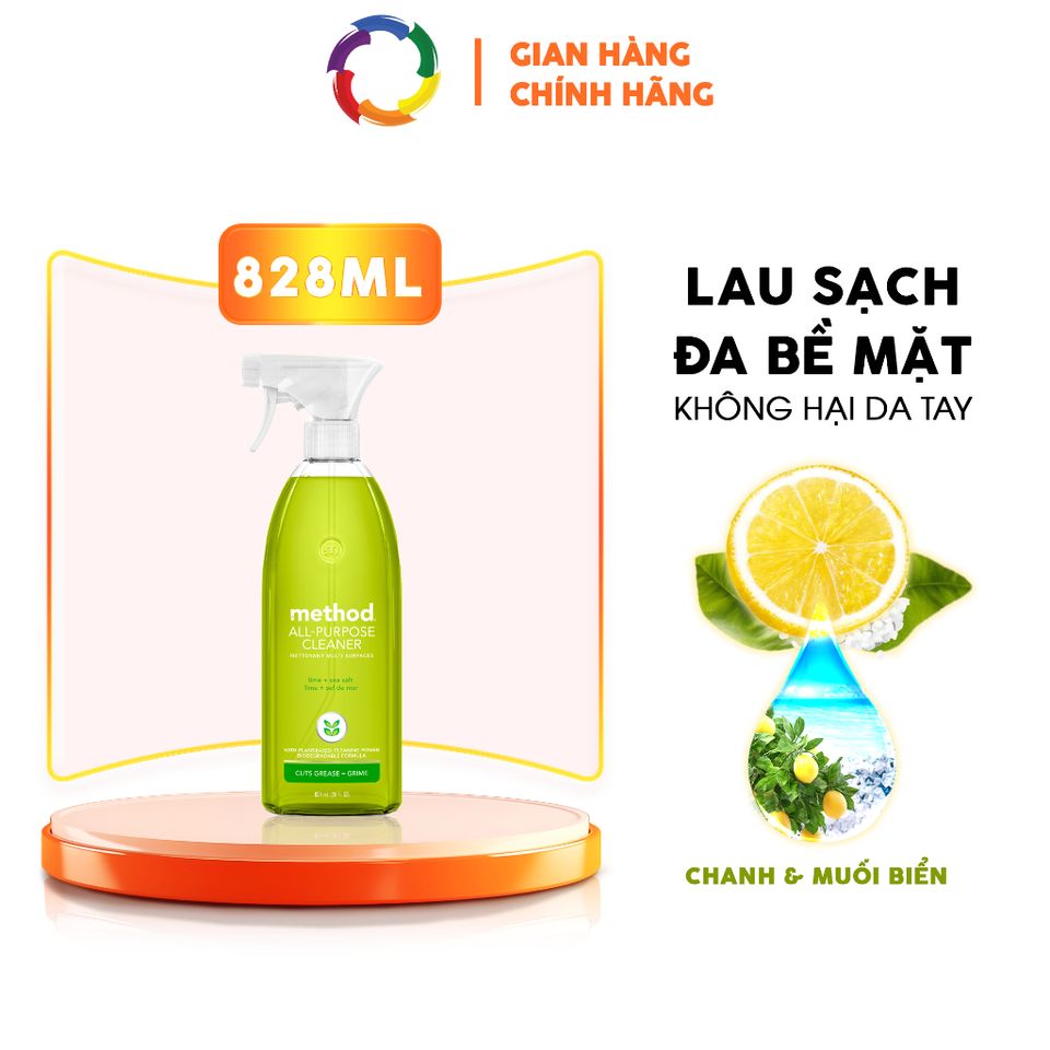 Nước Xịt Đa Năng Method Tinh Dầu Chanh & Muối Biển 828ml - Làm Sạch An Toàn, Khử Mùi, Diệt Khuẩn Từ Thiên Nhiên