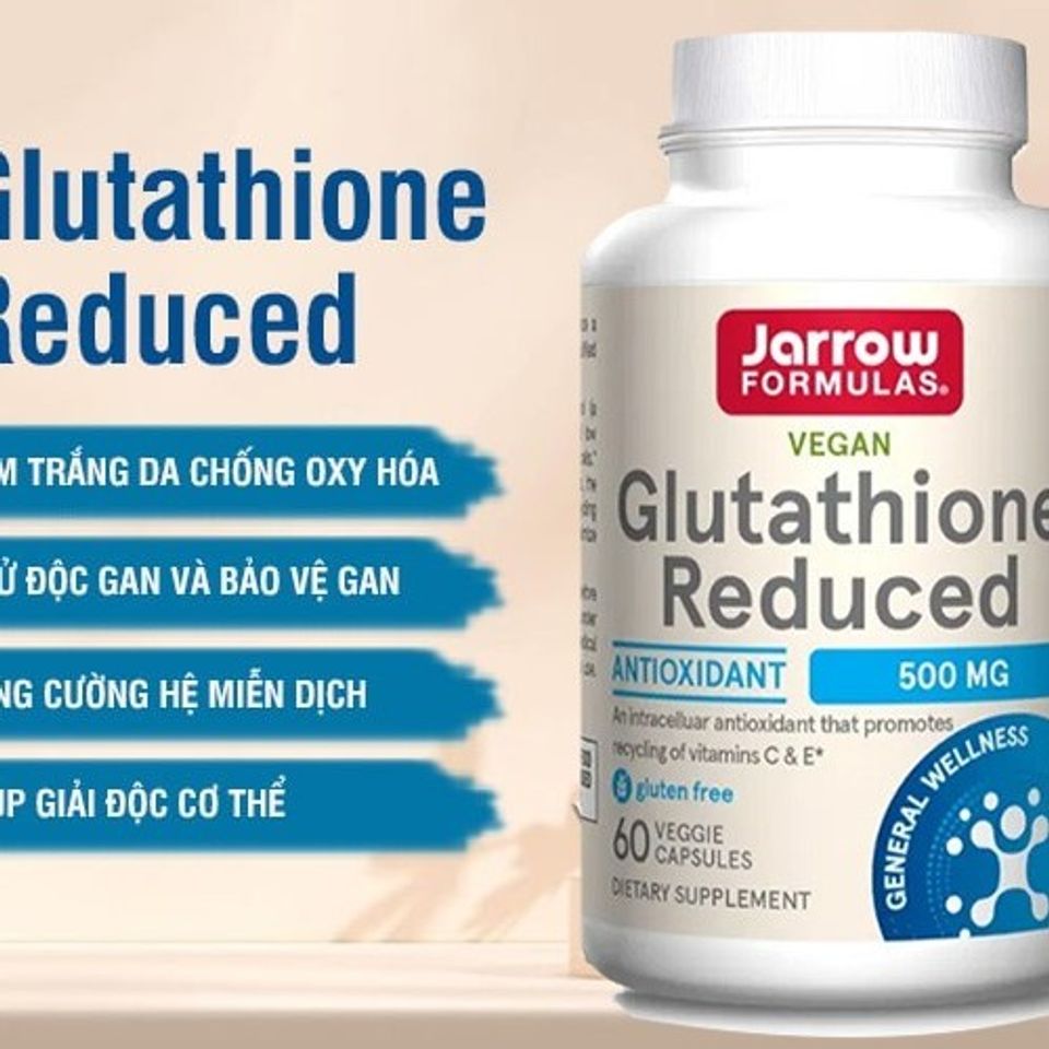 (Nhập khẩu) Viên Uống Hỗ Trợ Trắng Da Jarrow Glutathione 500 mg - 60 Viên, làm dịu da, Làm Sáng Da, Cải Thiện Sắc Tố Da Tự Nhiên chính hãng 727843
