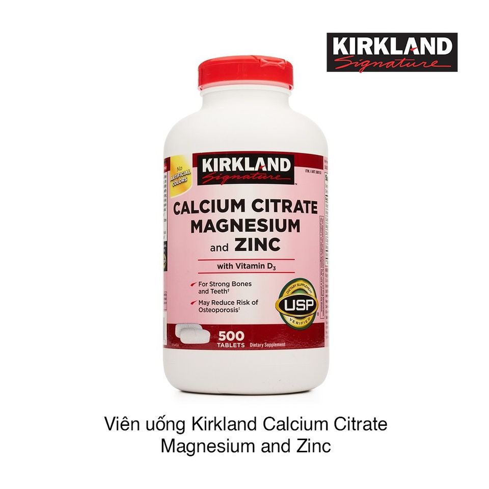 (Nhập khẩu) Viên Uống Kirkland Signature Calcium Citrate Magnesium và Kẽm 500mg - Bổ Sung Dinh Dưỡng Cho Sức Khỏe Xương Khớp, Hỗ Trợ Tăng Cường Miễn Dịch chính hãng